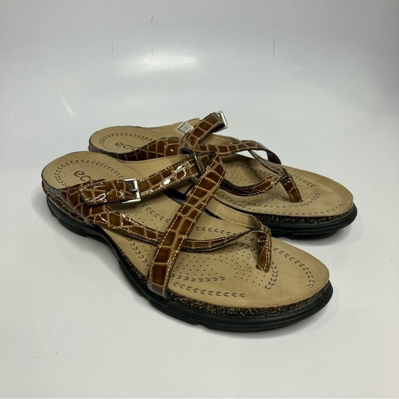 Ecco brown croc print slip on sandals size 39 - Picture 1 of 7